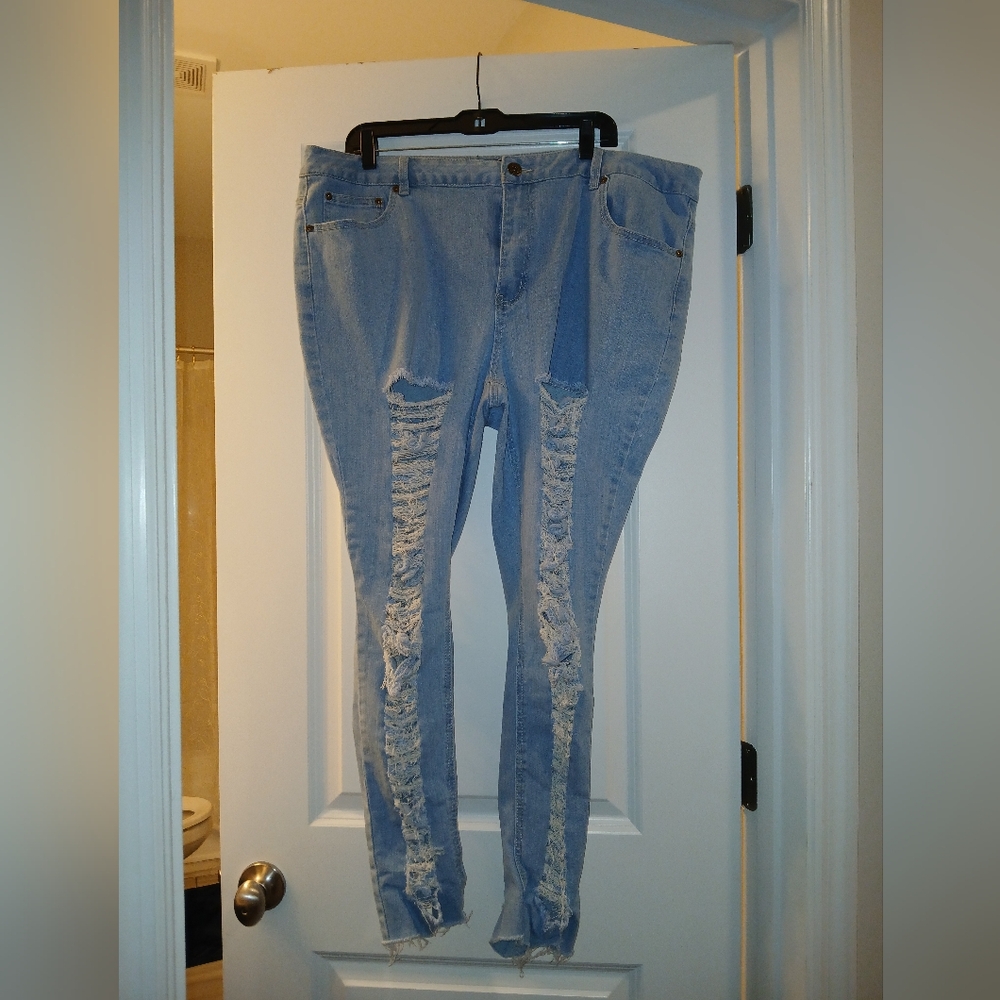 Ashley Stewart Light Blue Distressed Skinny Jeans